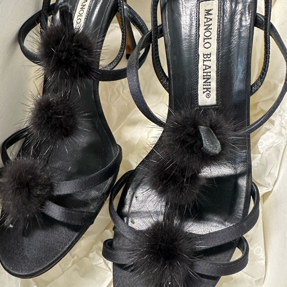 Manolo Blahnik Black Heels with Mink Balls - Picture 7 of 12